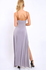 Grey Front Split Leg Maxi Dress - Effy-Dresses