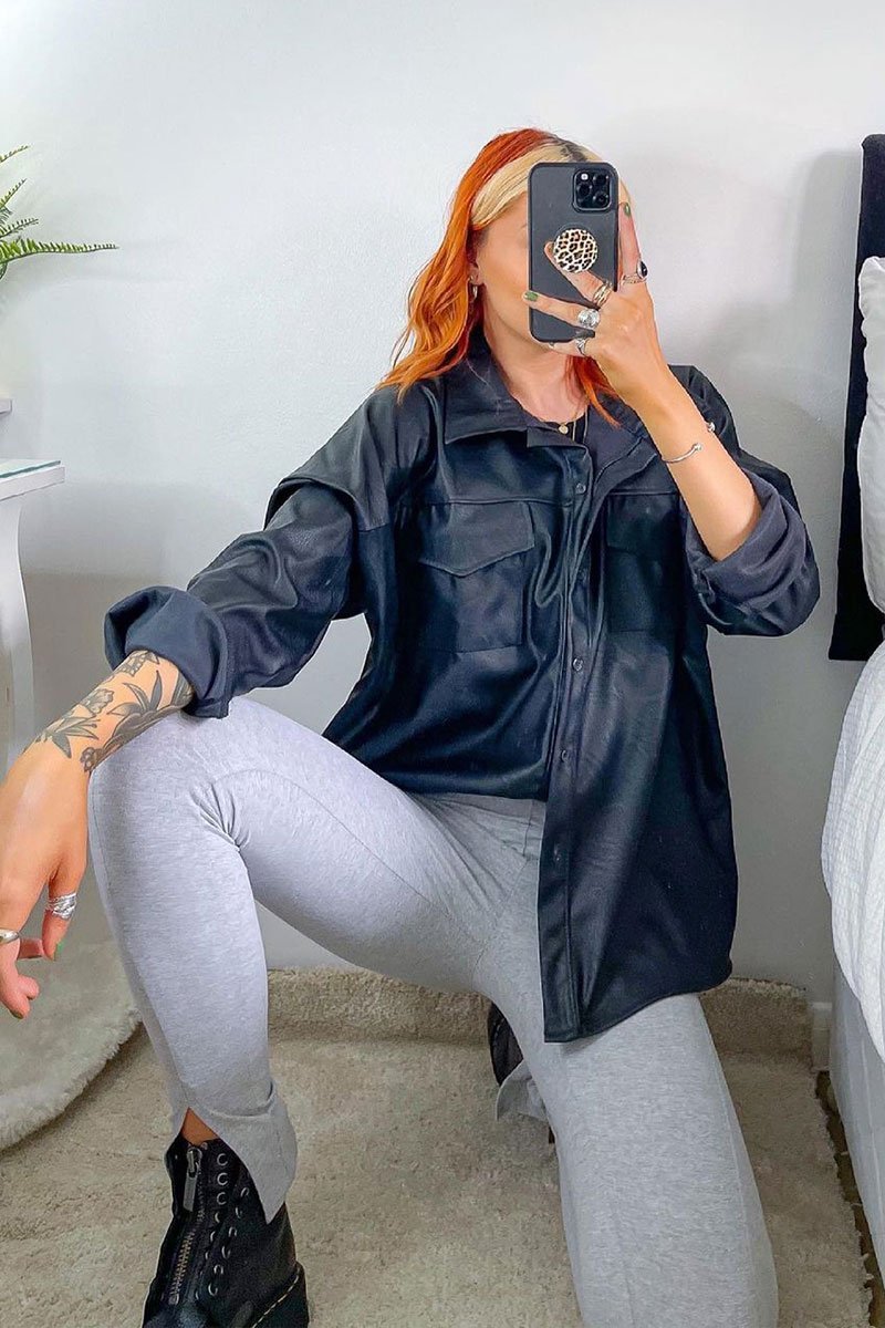 Grey Front Split Leggings - Polly-Leggings