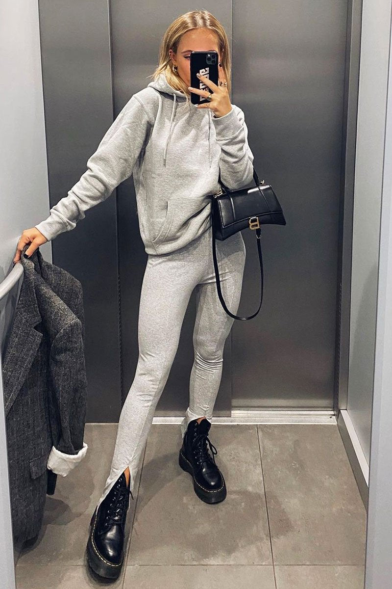 Grey Front Split Leggings - Polly-Leggings