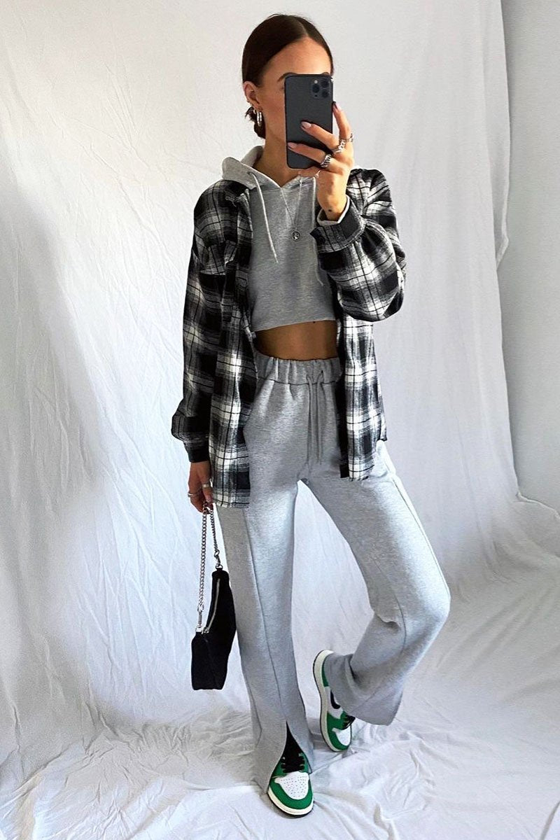 Grey Front Split Wide Leg Joggers - Jenise-Joggers