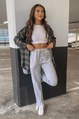 Grey Front Split Wide Leg Joggers - Jenise-Joggers