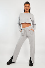 Grey Front Split Wide Leg Joggers - Jenise-Joggers