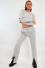 Grey Front Split Wide Leg Joggers - Jenise-Joggers
