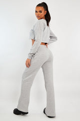 Grey Front Split Wide Leg Joggers - Jenise-Joggers