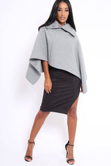Grey Funnel Collar Poncho - Caiden-Coats
