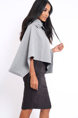 Grey Funnel Collar Poncho - Caiden-Coats