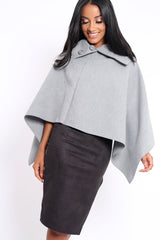 Grey Funnel Collar Poncho - Caiden-Coats