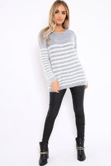Grey Fur Knit Stripe Jumper - Sicily-Jumper
