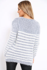 Grey Fur Knit Stripe Jumper - Sicily-Jumper