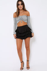 Grey Gathered Middle Bardot Crop Top - Sally-Crop Tops