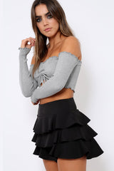 Grey Gathered Middle Bardot Crop Top - Sally-Crop Tops