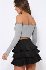 Grey Gathered Middle Bardot Crop Top - Sally-Crop Tops