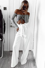 Grey Gathered Middle Bardot Crop Top - Sally-Crop Tops