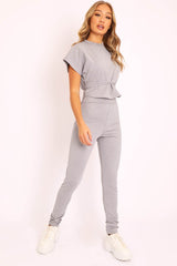 Grey Glitter Crop Top Trouser Co-ord - Evamarie-Co-ords