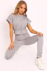 Grey Glitter Crop Top Trouser Co-ord - Evamarie-Co-ords