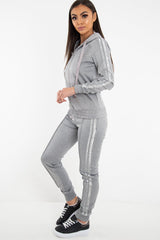 Grey Glitter Side Stripe Crepe Tracksuit - Gionna-Co-ords