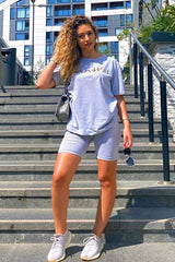 Grey Gold Beverly Hills T-shirt Cycling Shorts Co-ord - Laura-Co-ords