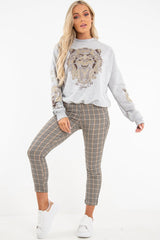 Grey Gold Studded Tiger NYC Sweatshirt - Lezlie-Sweatshirts