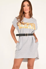 Grey Gold Vogue Slogan Oversized T-shirt - Breah-Tops