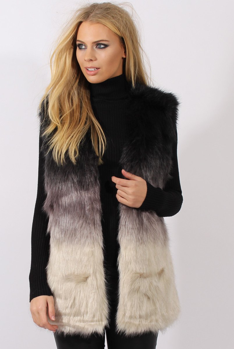 Grey Gradient Faux Fur Gilet - Briella-Jackets