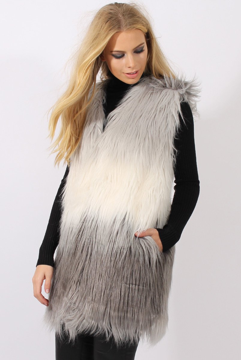 Grey Gradient Faux Fur Gilet - Emerson-Jackets