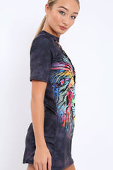 Grey Graphic Print Lace Up T-shirt Dress - Manda-Dresses