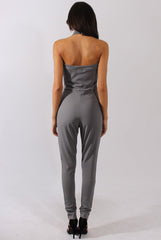 Grey Halterneck Cage Detail Jumpsuit - Mandy-Jumpsuits