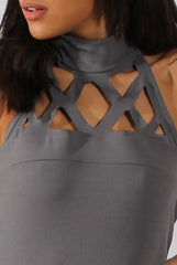 Grey Halterneck Cage Detail Jumpsuit - Mandy-Jumpsuits