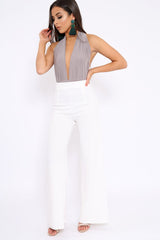 Grey Halterneck Slinky Bodysuit -Isla-Bodysuits