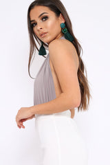 Grey Halterneck Slinky Bodysuit -Isla-Bodysuits