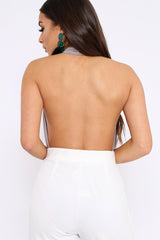 Grey Halterneck Slinky Bodysuit -Isla-Bodysuits