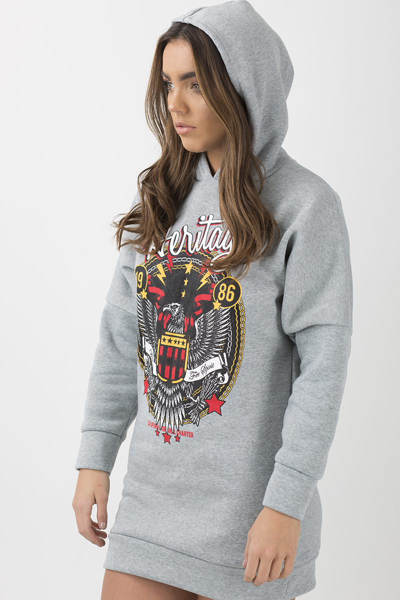 Grey 'Heritage' Graphic Print Oversized Hoodie - Violet-Loungewear