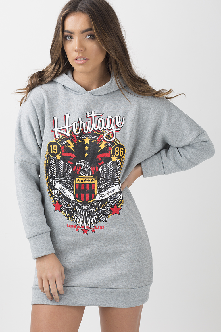 Grey 'Heritage' Graphic Print Oversized Hoodie - Violet-Loungewear