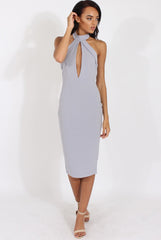 Grey High Neck Backless Midi Dress - Petunia-Dresses