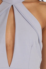 Grey High Neck Backless Midi Dress - Petunia-Dresses