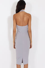 Grey High Neck Backless Midi Dress - Petunia-Dresses