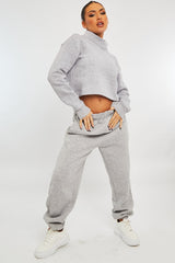 Grey High Neck Cropped Sweatshirt - Orli-Sweatshirts