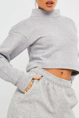 Grey High Neck Cropped Sweatshirt - Orli-Sweatshirts