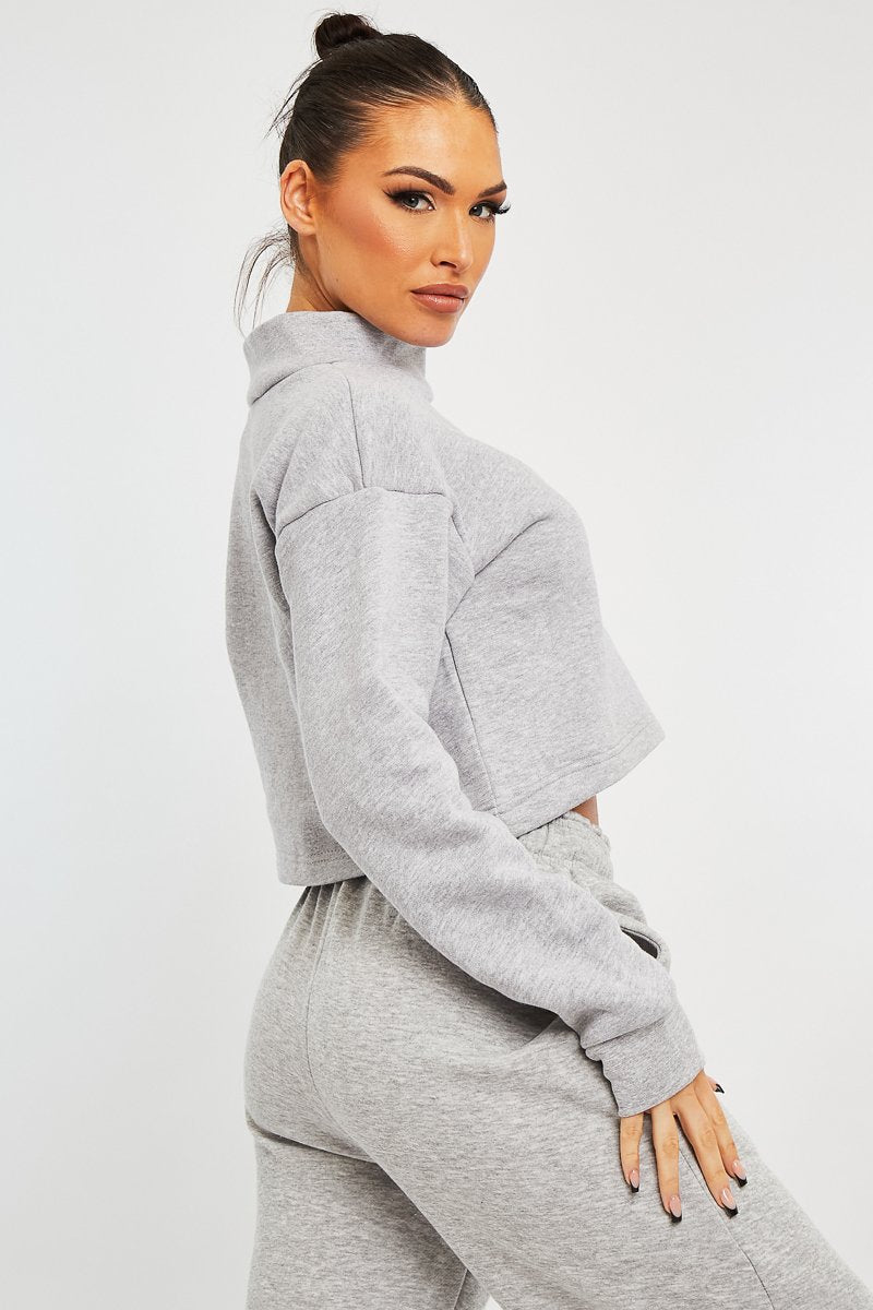 Grey High Neck Cropped Sweatshirt - Orli-Sweatshirts