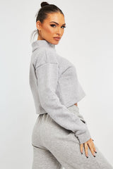 Grey High Neck Cropped Sweatshirt - Orli-Sweatshirts