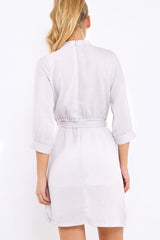 Grey High Neck Plunge Tie Waist Dress - Trinity-Dresses