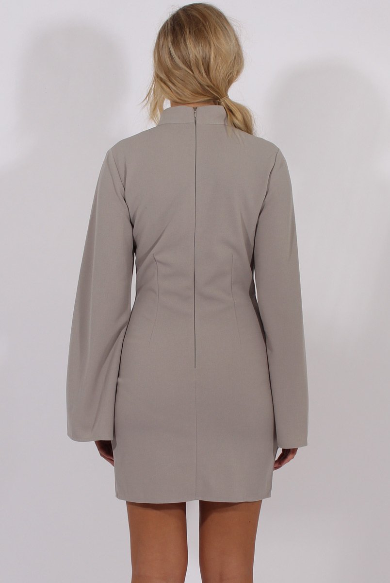 Grey High Neck Split Sleeves Bodycon Dress - Lumi-Dresses