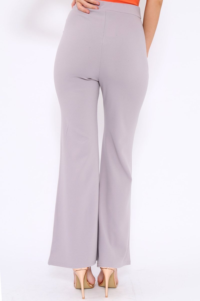 Grey High Waist Button Front Flare Trousers - Raye-Trousers