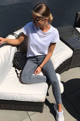 Grey High Waist Cut Out Hem Jeans - Geri-Jeans