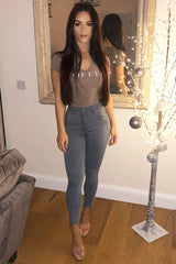 Grey High Waist Cut Out Hem Jeans - Geri-Jeans