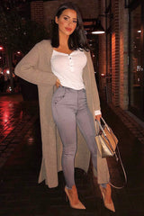 Grey High Waist Cut Out Hem Jeans - Geri-Jeans