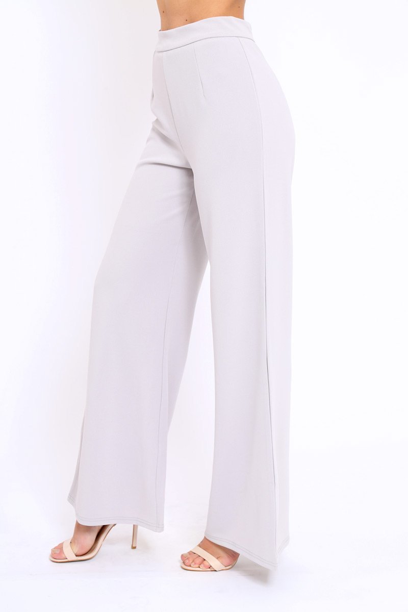 Grey High Waist Flare Trousers -Tisha-Trousers