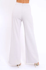 Grey High Waist Flare Trousers -Tisha-Trousers