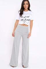 Grey High Waisted Flare Trousers - Kym-Trousers