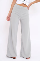 Grey High Waisted Flare Trousers - Kym-Trousers